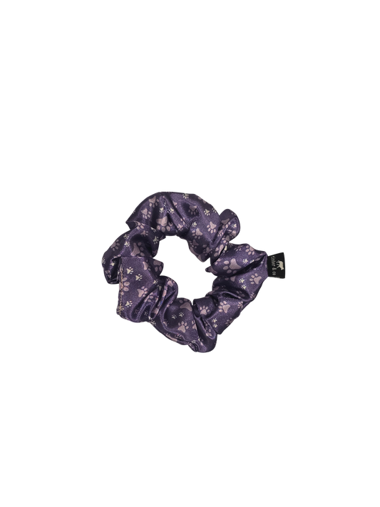 Purple Paw Prints Satin Scrunchie