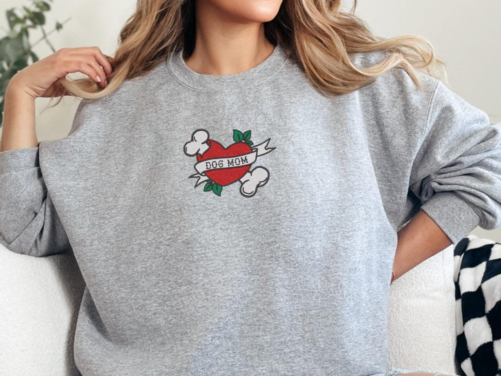 Dog Mom Tattoo - Embroidered Crew
