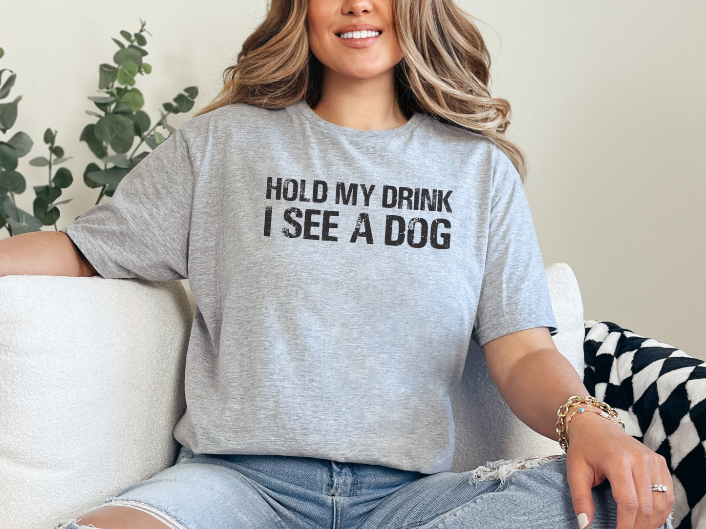Hold My Drink, I See a Dog - Short Sleeve Tshirt