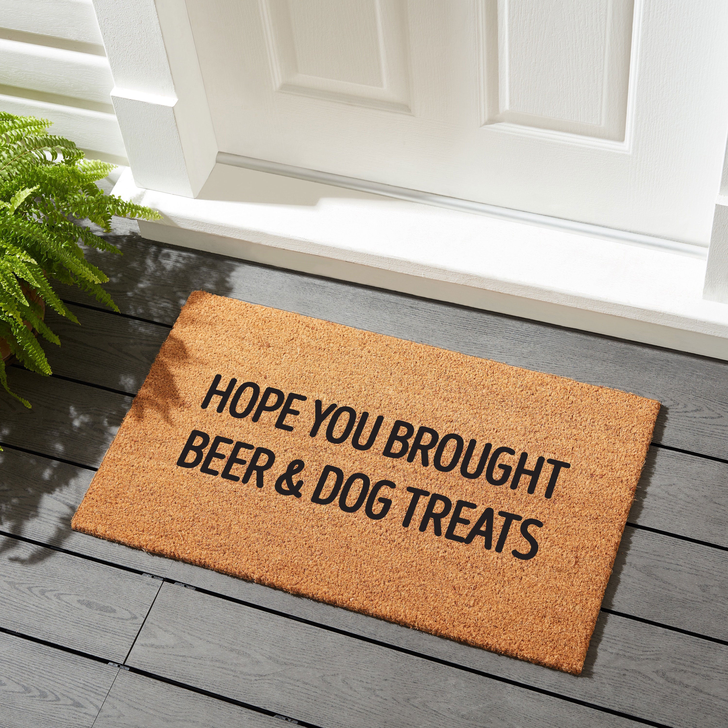 Hope You Brought Beer Dog Treats Coir Doormat – Timber