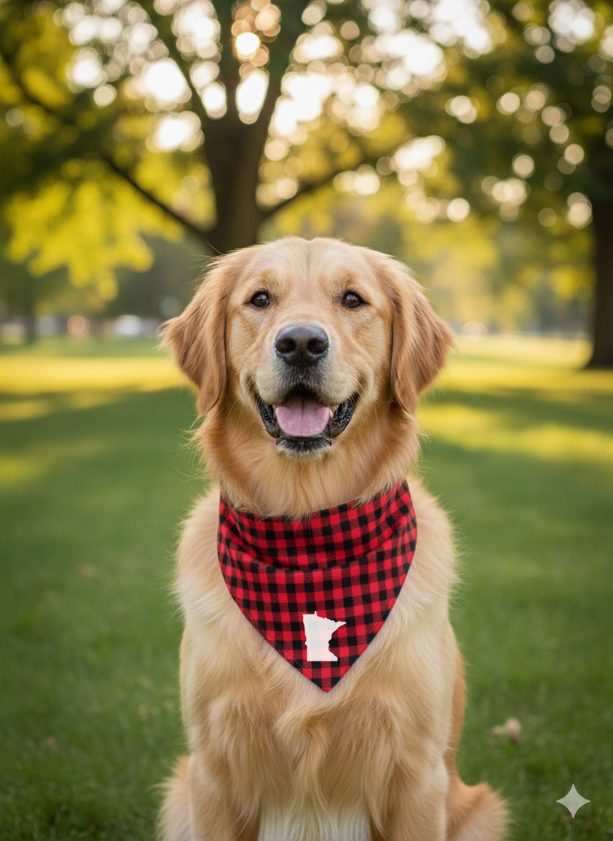 Buffalo Plaid Dog Bandana with State Outline – Red & Black Check