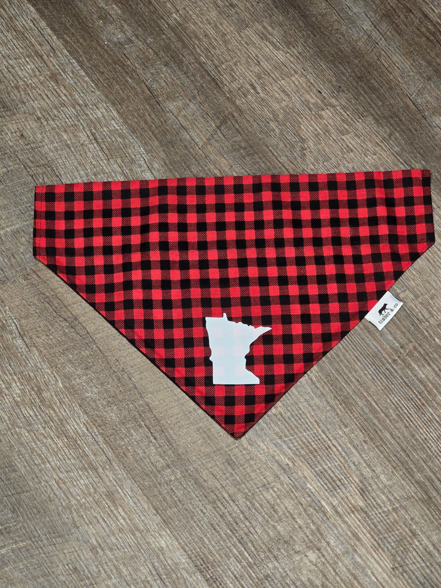 Buffalo Plaid Dog Bandana with State Outline – Red & Black Check