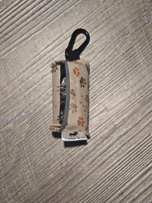 Tan Paw Prints Poop Bag Holder