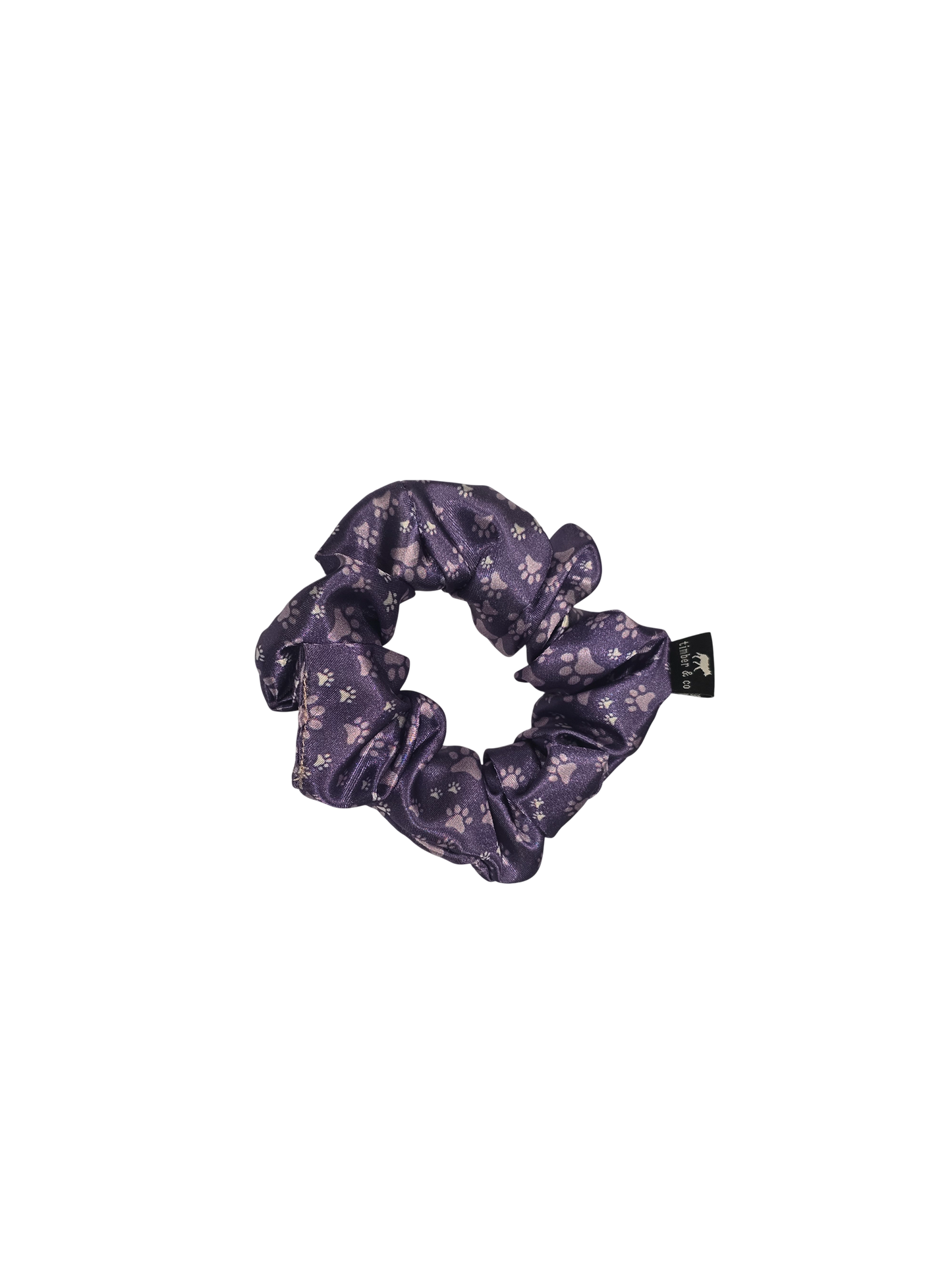 Purple Paw Prints Satin Scrunchie