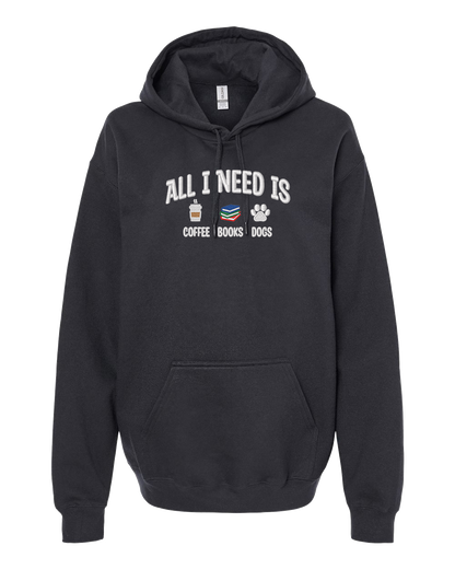 All I Need is Coffee, Books & Dogs - Embroidered Hoodie