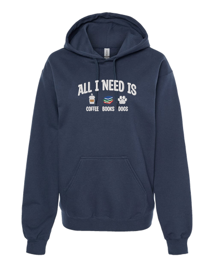 All I Need is Coffee, Books & Dogs - Embroidered Hoodie