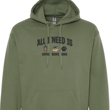 All I Need is Coffee, Books & Dogs - Embroidered Hoodie