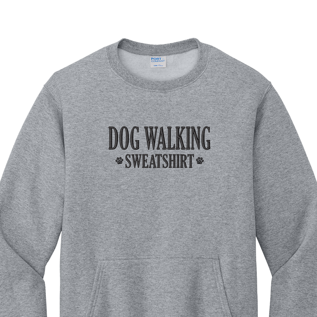 Dog Walking Embroidered Pocket Crewneck Sweatshirt