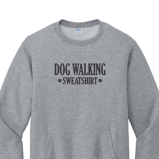 Dog Walking Embroidered Pocket Crewneck Sweatshirt