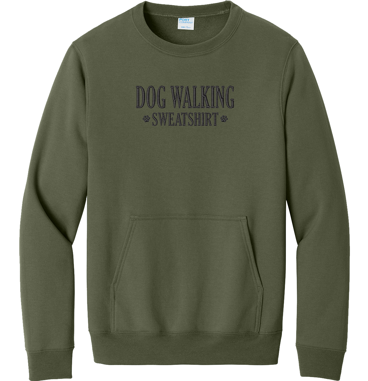 Dog Walking Embroidered Pocket Crewneck Sweatshirt