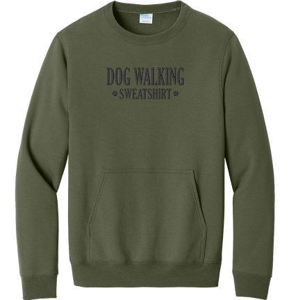 Dog Walking Embroidered Pocket Crewneck Sweatshirt