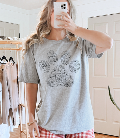 Floral Dog Paw - Short Sleeve Tshirt