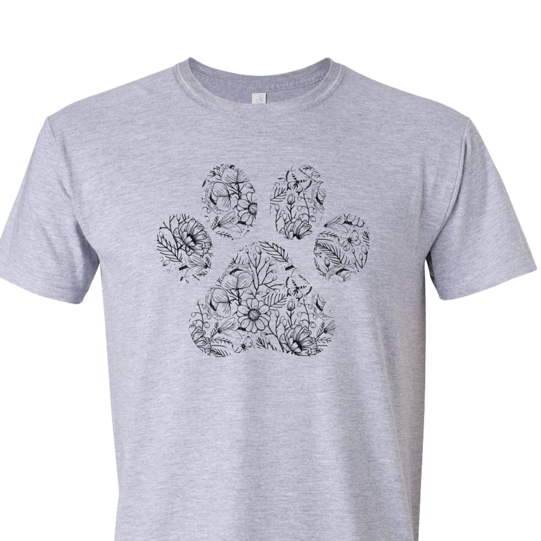 Floral Dog Paw - Short Sleeve Tshirt