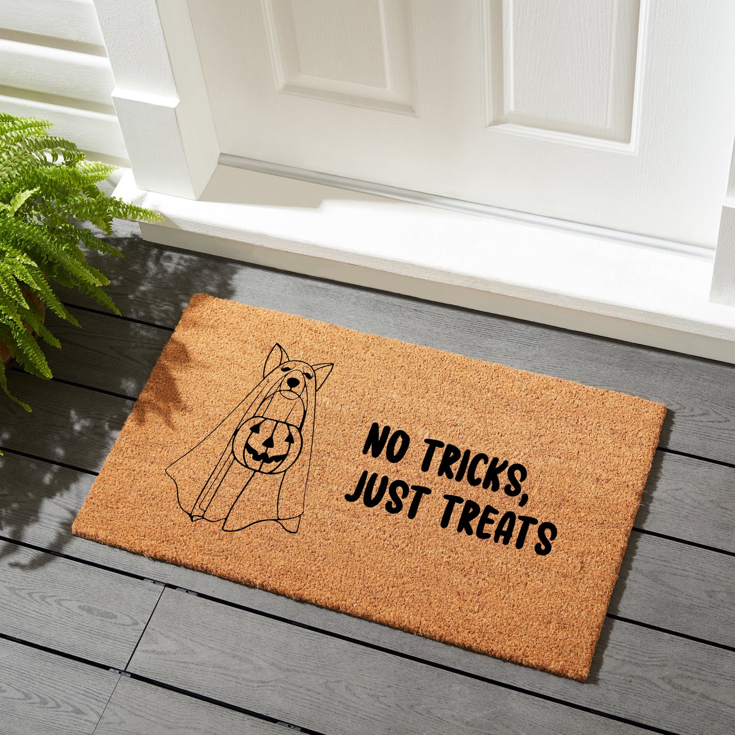 No Tricks, Just Treats Ghost Husky - Coir Doormat
