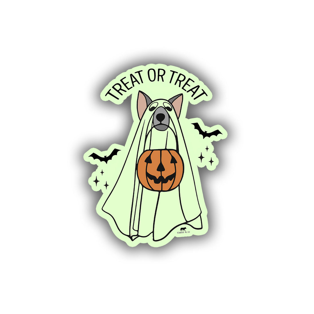 Glow in the Dark - Ghost Dog - Treat or Treat Halloween Sticker