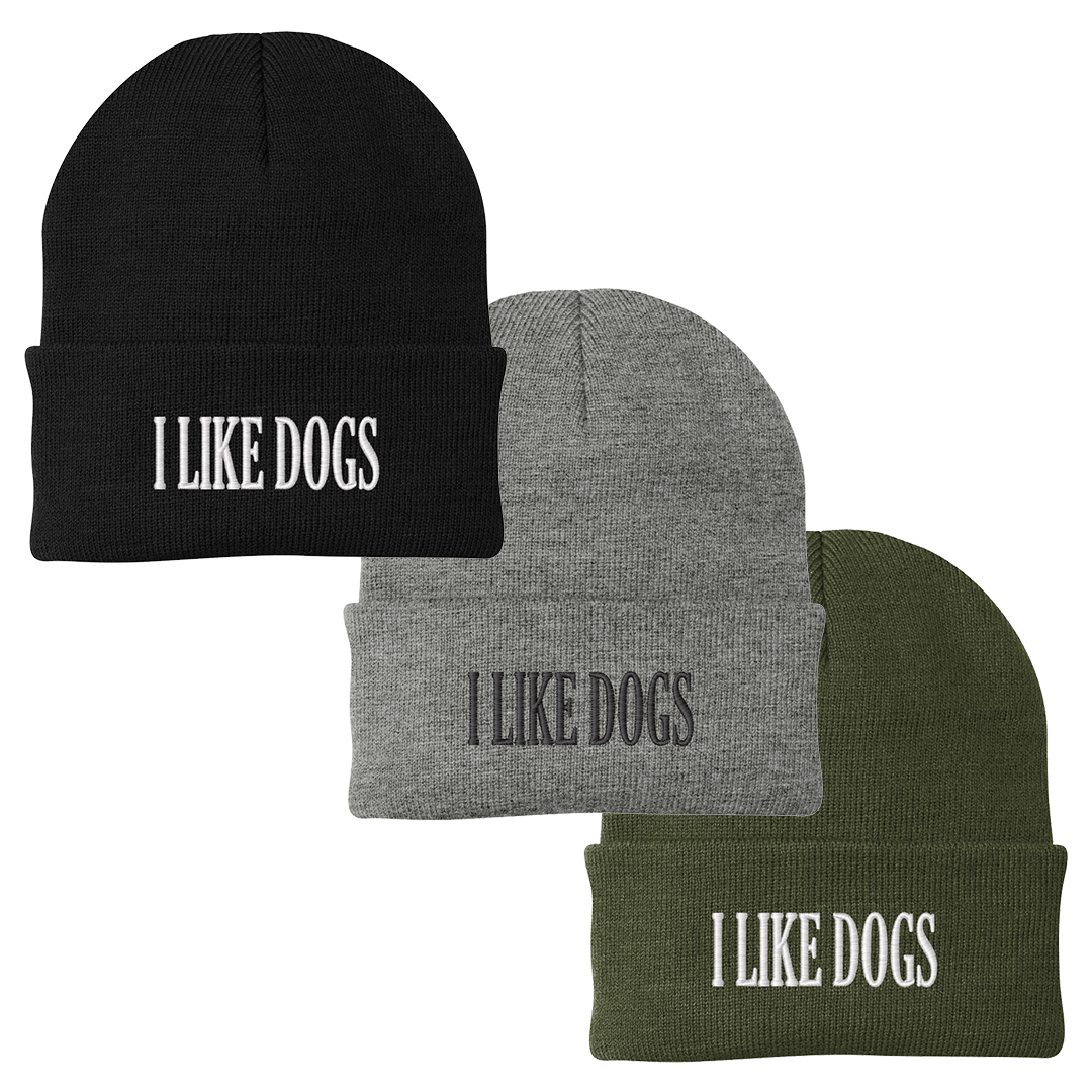I LIKE DOGS Embroidered Beanie – Dog Lover Winter Hat