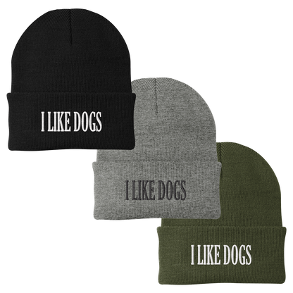 I LIKE DOGS Embroidered Beanie – Dog Lover Winter Hat