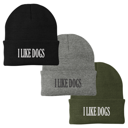 I LIKE DOGS Embroidered Beanie – Dog Lover Winter Hat