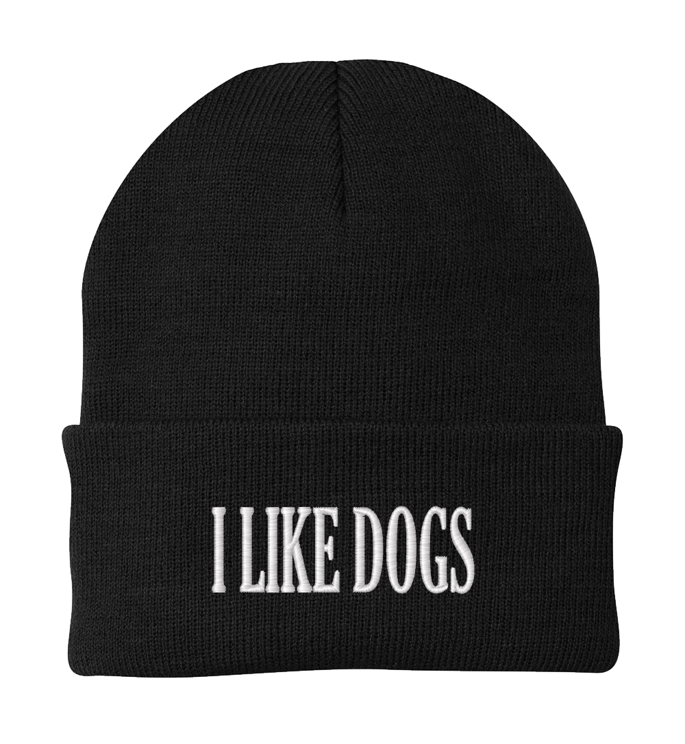 I LIKE DOGS Embroidered Beanie – Dog Lover Winter Hat