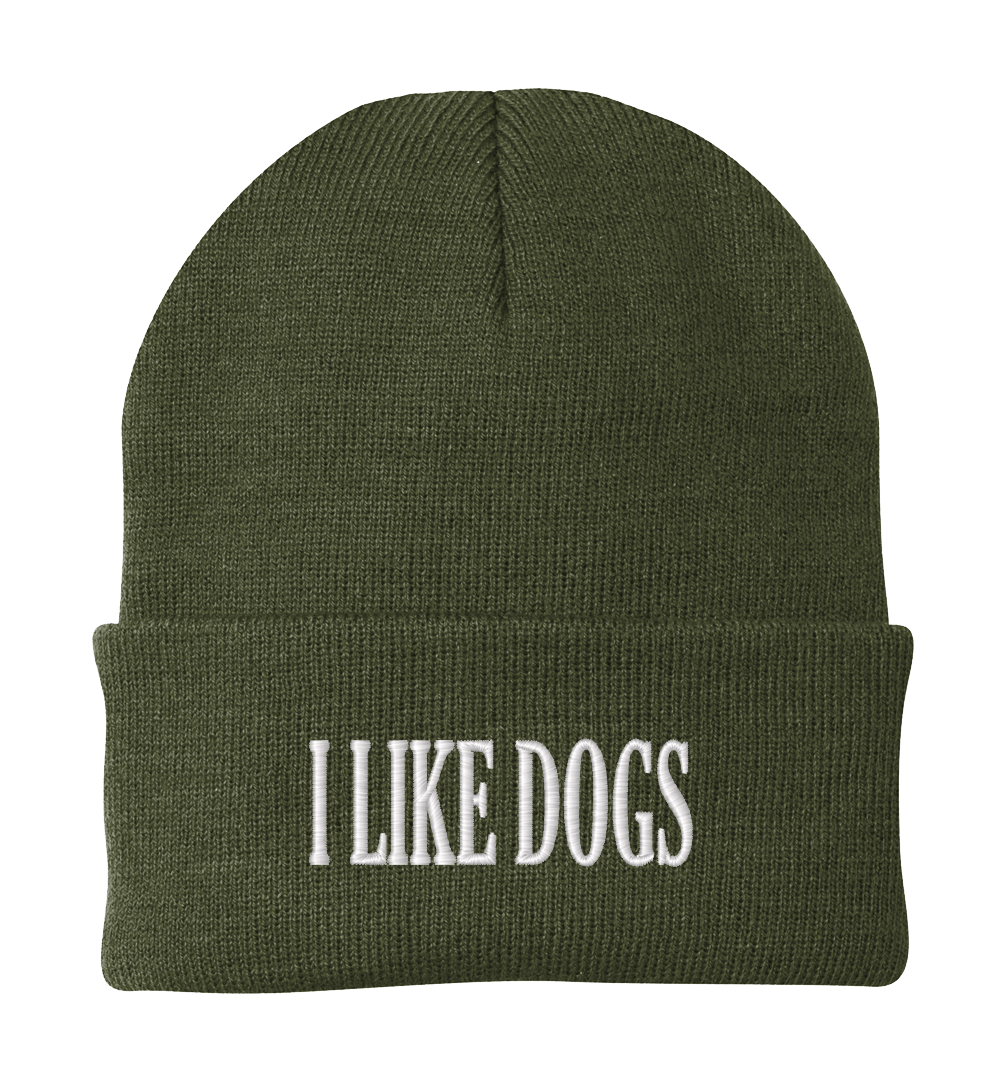I LIKE DOGS Embroidered Beanie – Dog Lover Winter Hat