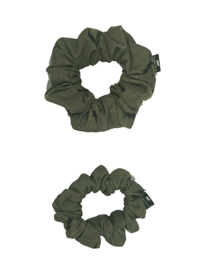 Olive Green Lightning Bolt Knit Scrunchie