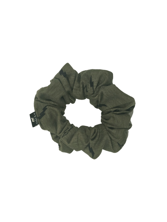 Olive Green Lightning Bolt Knit Scrunchie