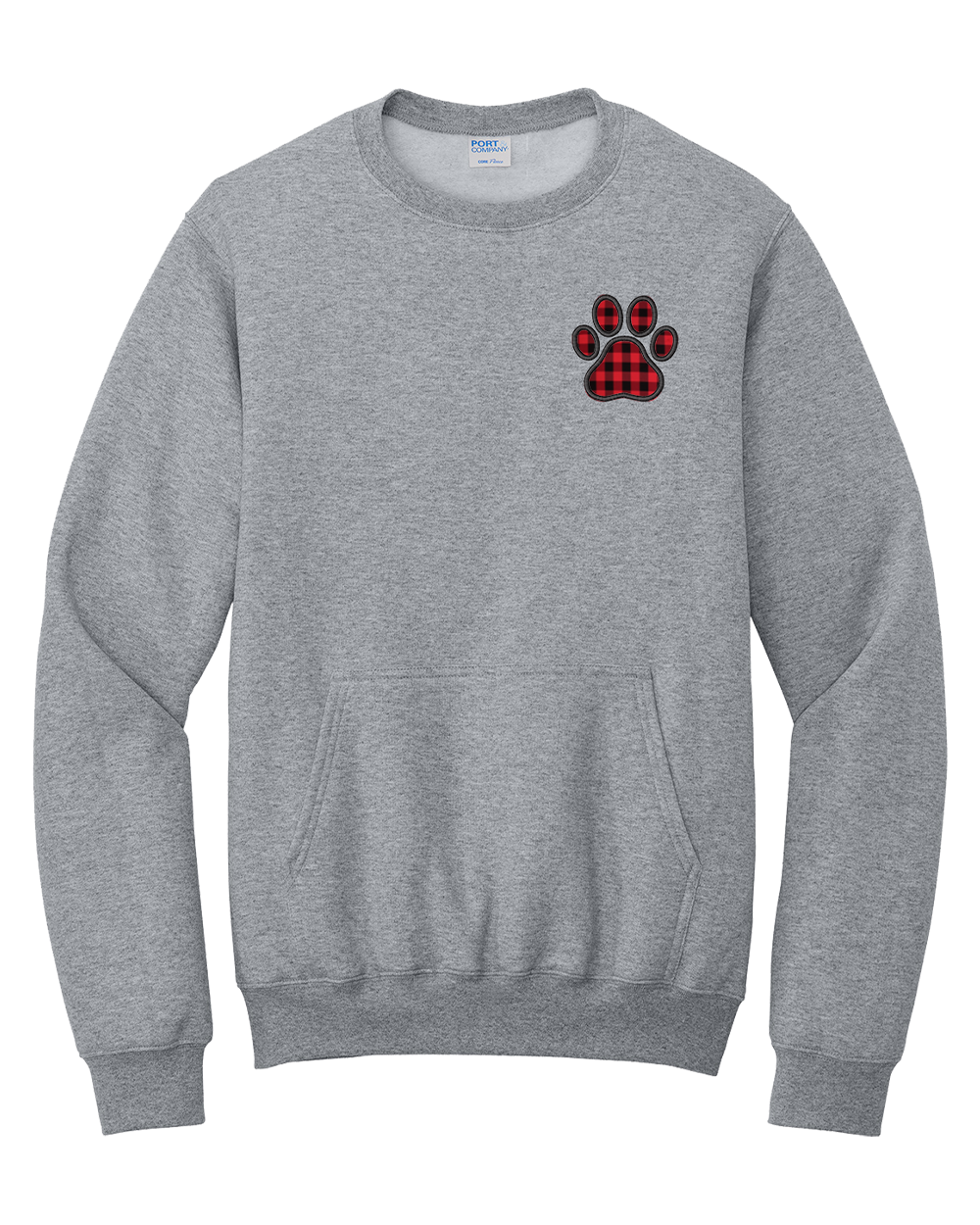 Plaid Paw Applique Pocket Crewneck Sweatshirt