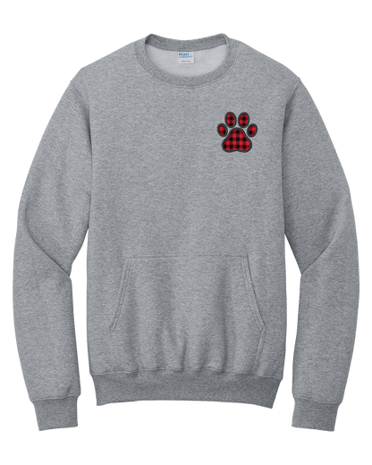Plaid Paw Applique Pocket Crewneck Sweatshirt