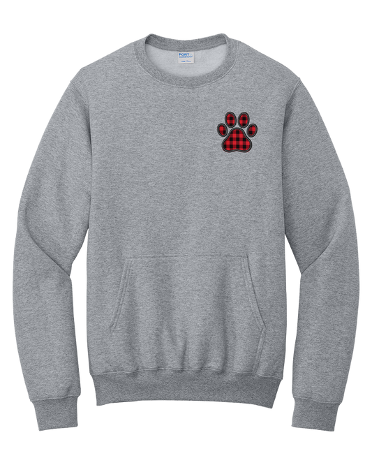 Plaid Paw Applique Pocket Crewneck Sweatshirt