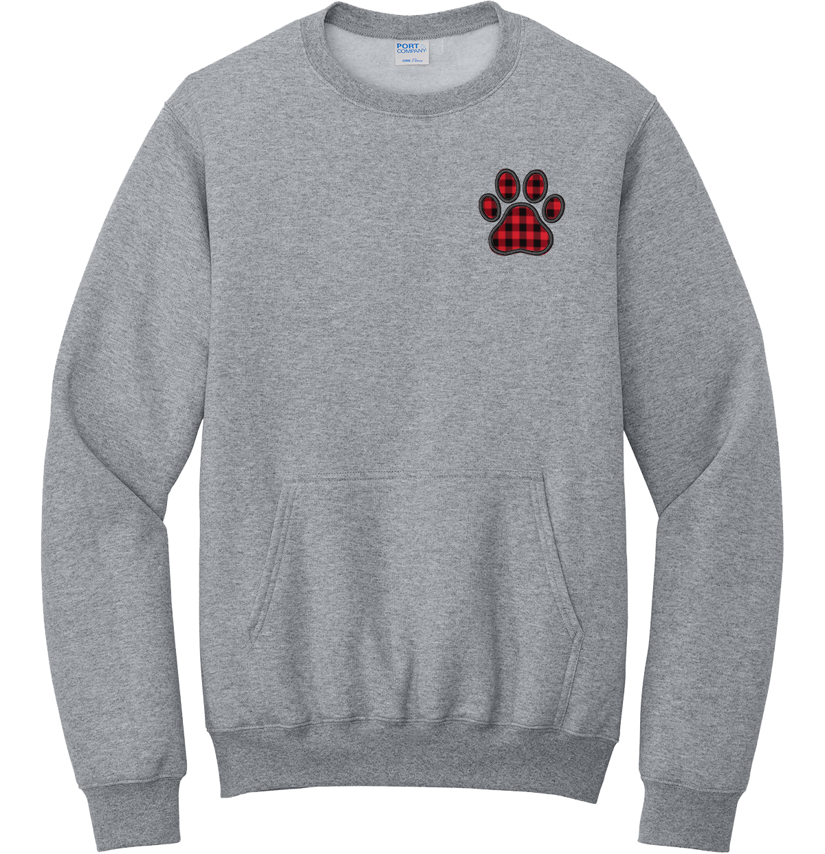 Plaid Paw Applique Pocket Crewneck Sweatshirt