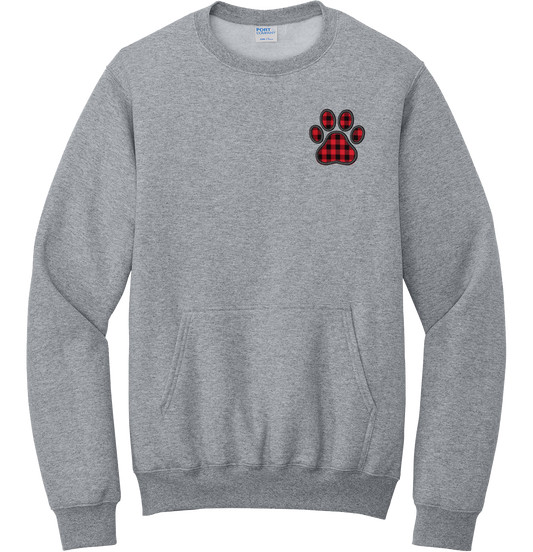 Plaid Paw Applique Pocket Crewneck Sweatshirt