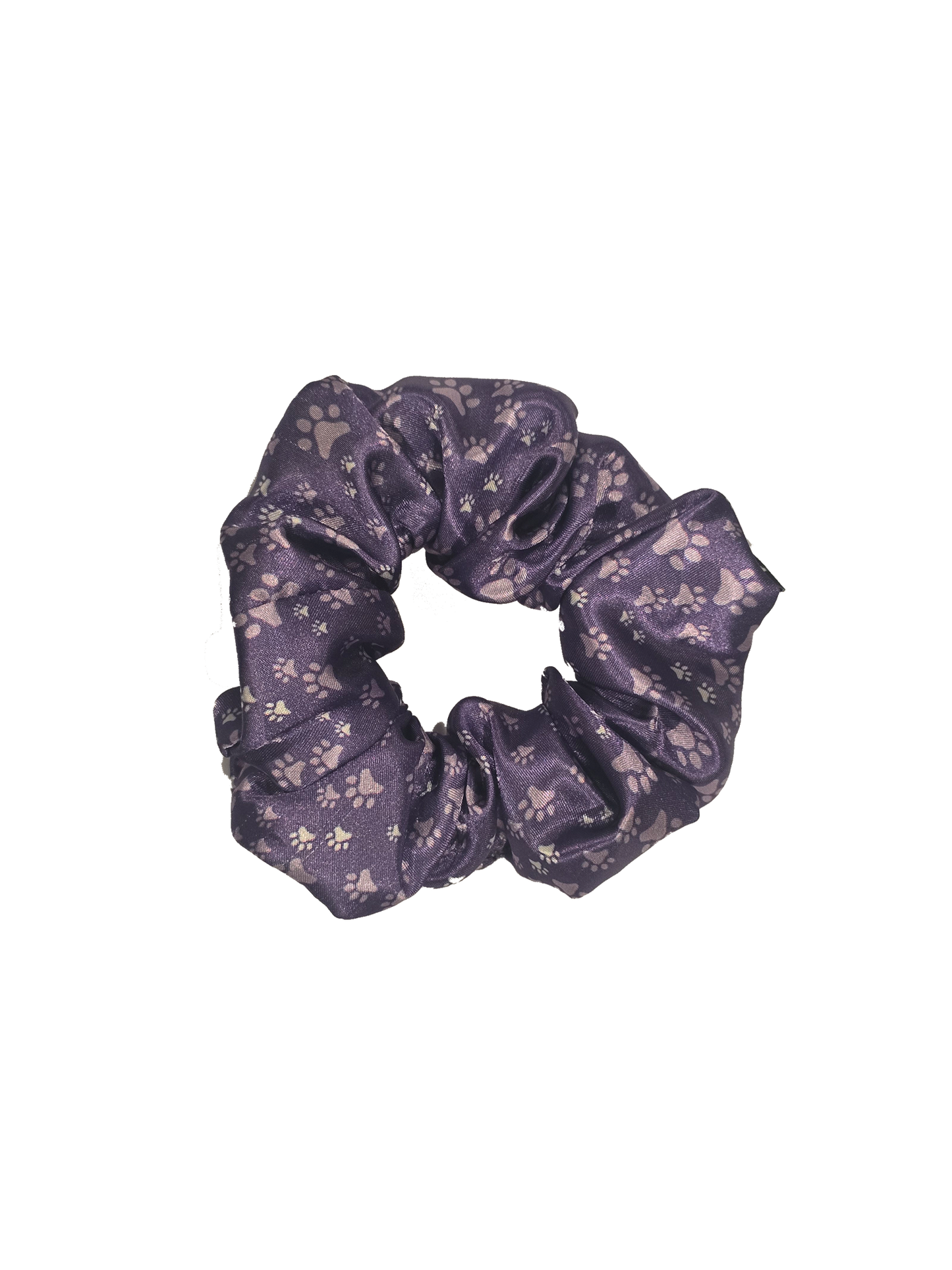 Purple Paw Prints Satin Scrunchie