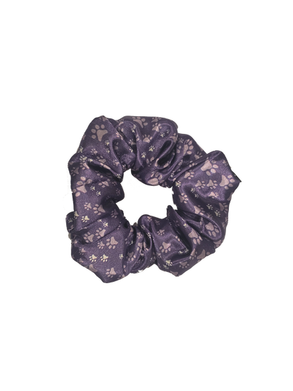 Purple Paw Prints Satin Scrunchie