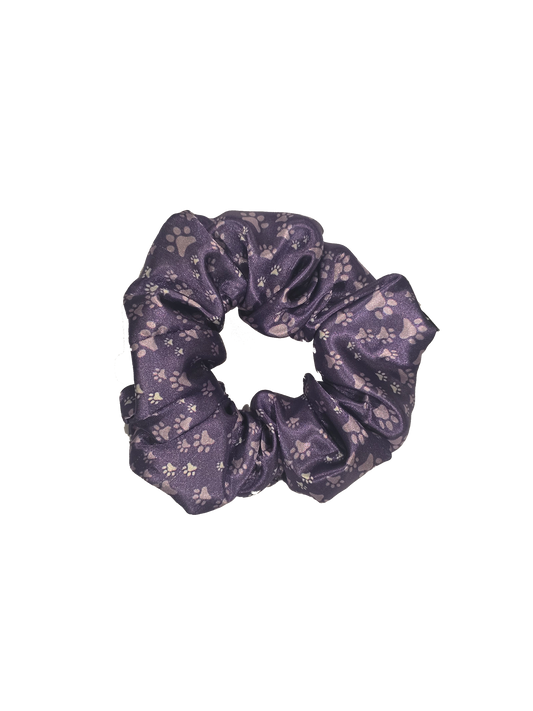 Purple Paw Prints Satin Scrunchie