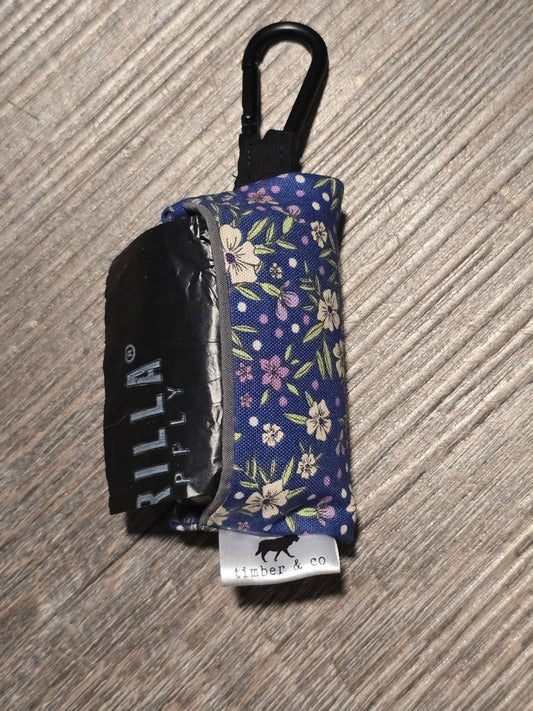 White & Purple Floral Poop Bag Holder