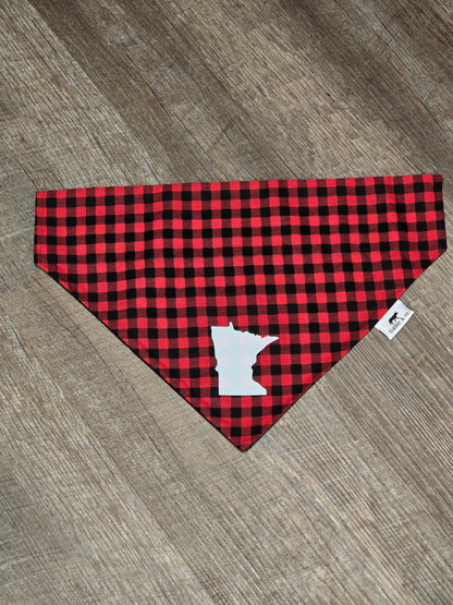 Buffalo Plaid Dog Bandana with State Outline – Red & Black Check