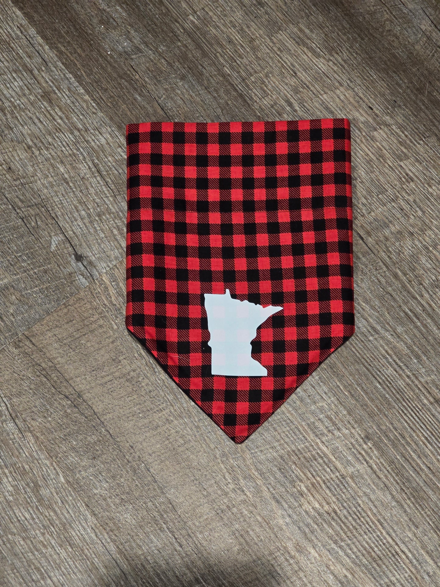 Buffalo Plaid Dog Bandana with State Outline – Red & Black Check