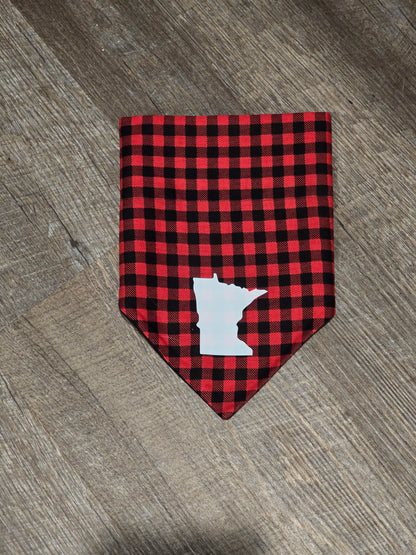 Buffalo Plaid Dog Bandana with State Outline – Red & Black Check