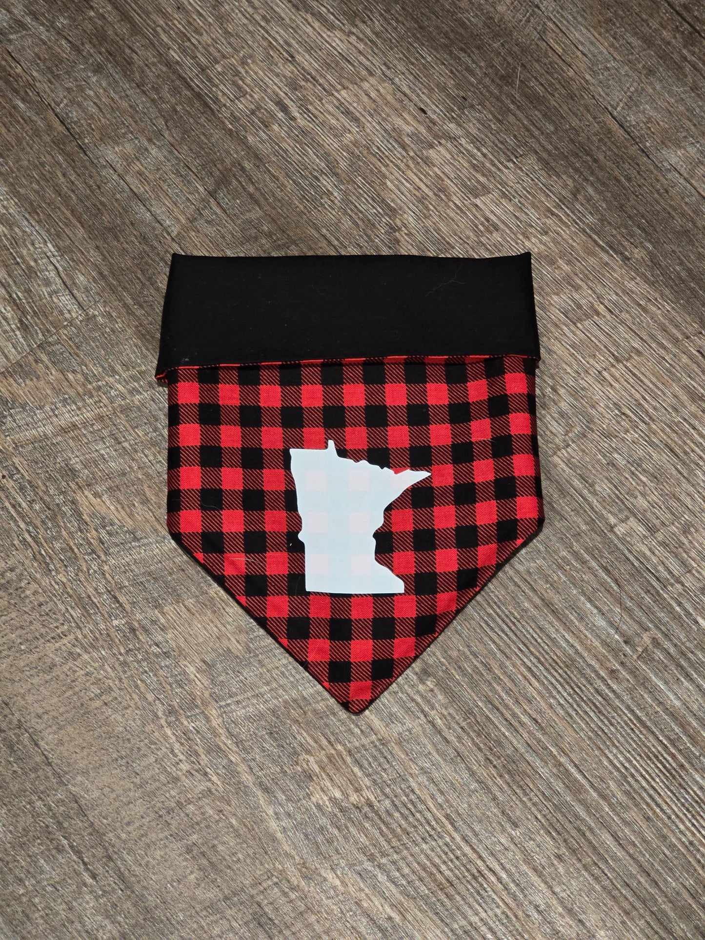 Buffalo Plaid Dog Bandana with State Outline – Red & Black Check