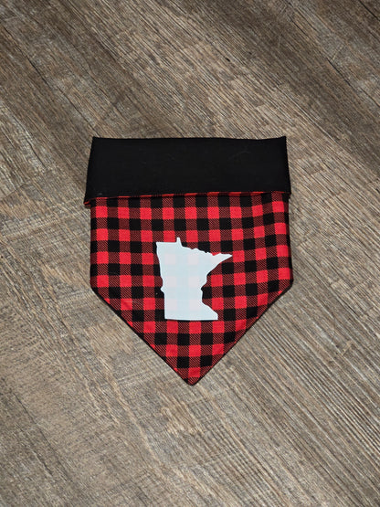 Buffalo Plaid Dog Bandana with State Outline – Red & Black Check